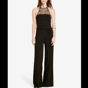 NWT Lauren Ralph Lauren Black Crochet Halter Pull On Jumpsuit